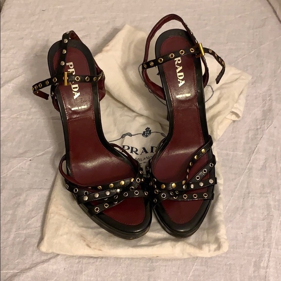 Prada Shoes - Prada Black Silver Studded Strappy Platform Heels!